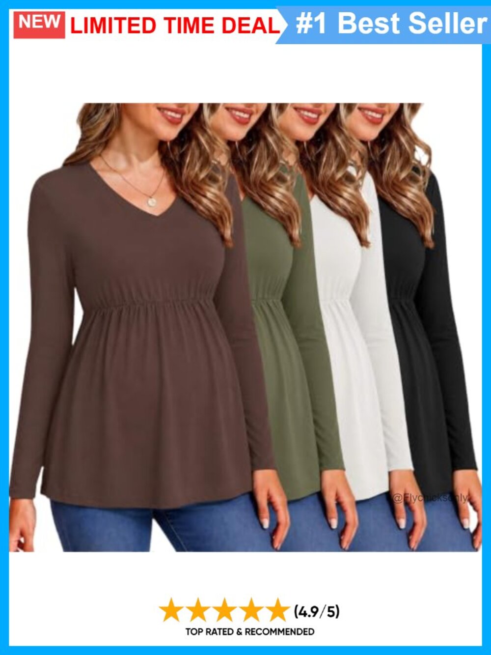 Maternity Long Sleeve V Neck Tops Soft Stretch Pregnancy Shirts